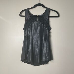 Potter’s Pot Black Stretch Peplum Lace Tank. Size S